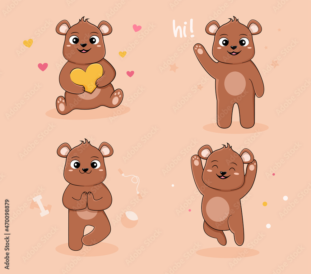 Funny cartoon teddy bears set. Flat Cartoon Vector Illustration isolated on white background. Funny cartoon teddy bears set. Flat Cartoon Vector Illustration isolated on white background.