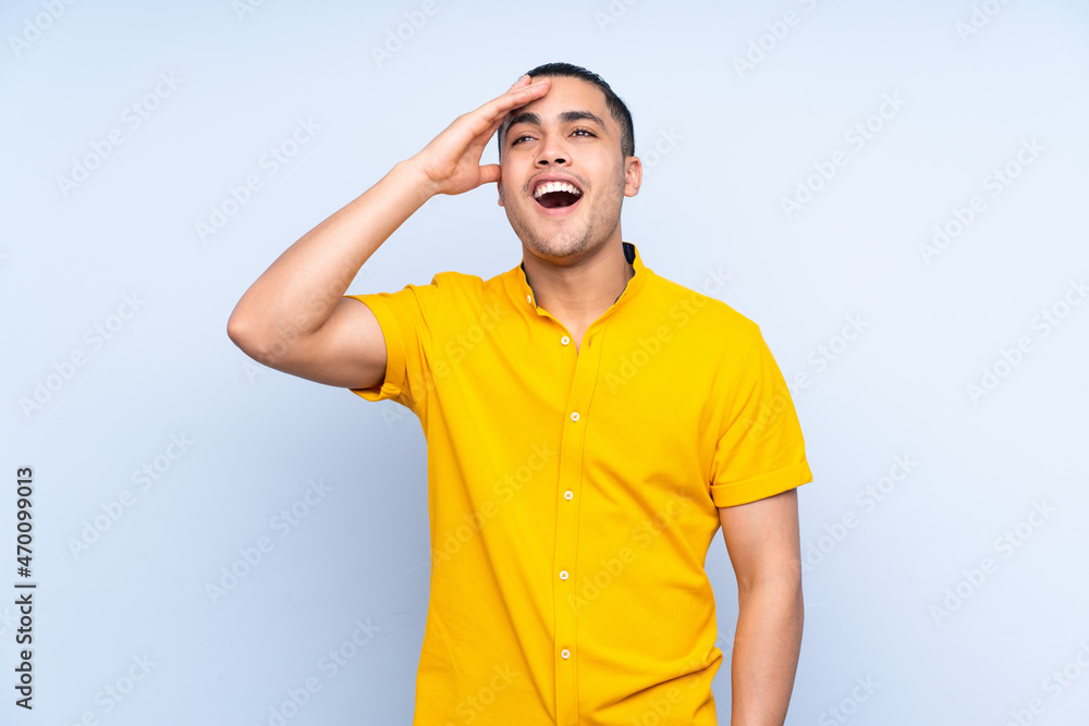 Asian handsome man over isolated background has realized something and intending the solution Asian handsome man over isolated background has realized something and intending the solution