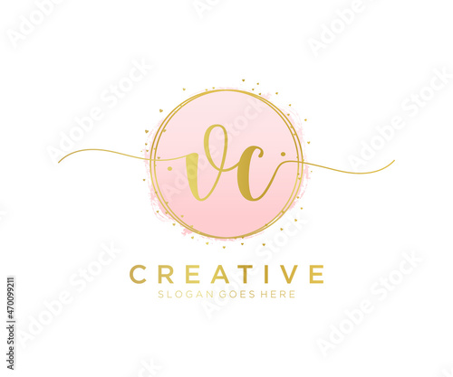 Initial VC feminine logo. Usable for Nature, Salon, Spa, Cosmetic and Beauty Logos. Flat Vector Logo Design Template Element.