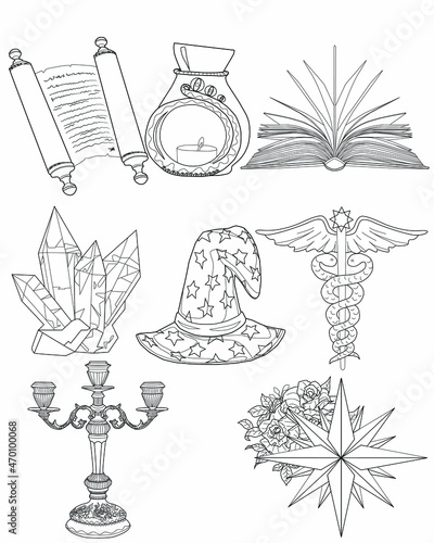 vector illustration linear icons magic set  esotericism  magic  antiquity