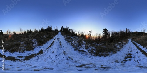 Golden hour in the mountinas in the winter HDRI Panorama photo