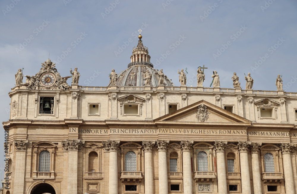 Exterior facade of St. Peter's Basilica, Rome, Italy