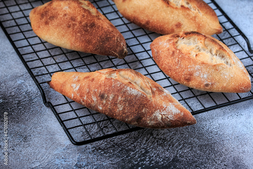 Crusty Italian Bread. Traditional Italian bread Ciriola Romana. Homemade Ciabatta Bread. 