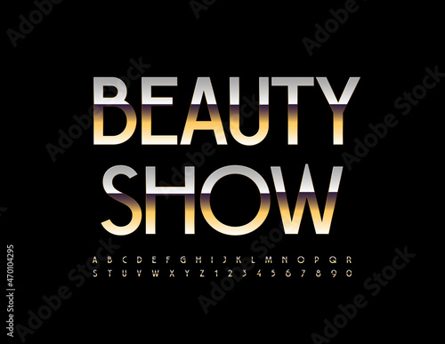 Vector luxury Emblem Beauty Show. 3D Elegant Golden Font. Chic Alphabet Letters and Numbers set