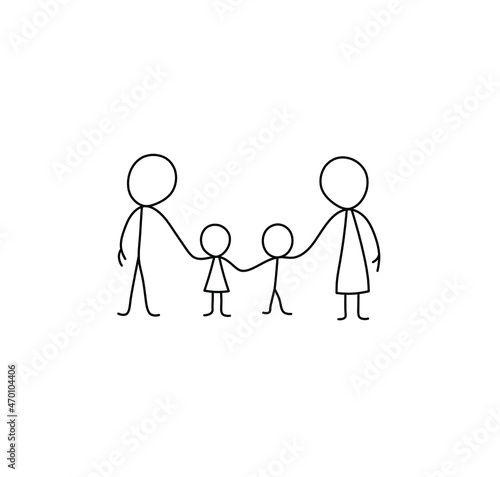 Vector isolated family members doodle drawing. A family of four doodle drawn sketch father, mother, kids sister, brother, parents and children