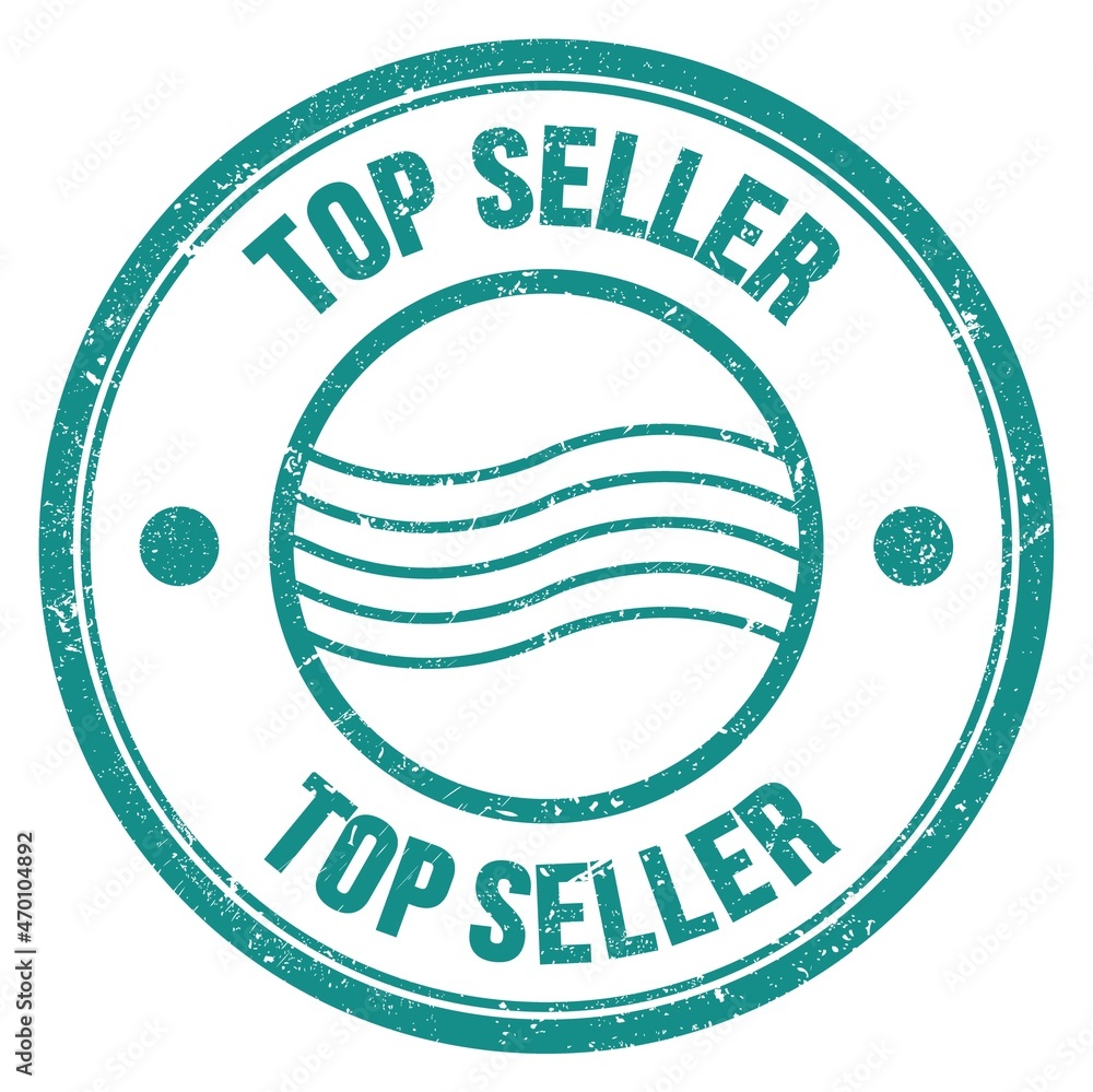 TOP SELLER text written on blue round postal stamp sign TOP SELLER text written on blue round postal stamp sign