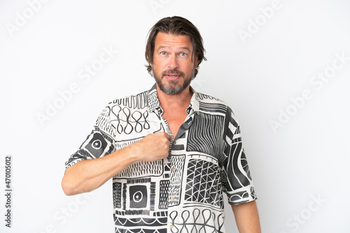 Senior dutch man isolated on white background with surprise facial expression