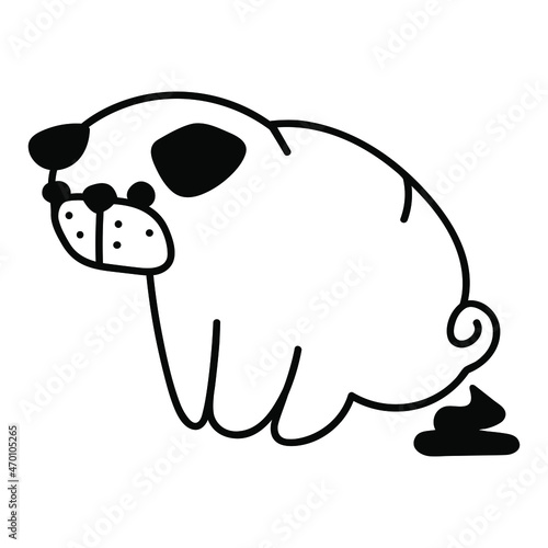 Outline icon. Pug is pooping. Vector illustration on white background.