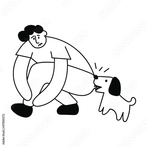 Dog bite a man. Outline icon vector illustration on white background.