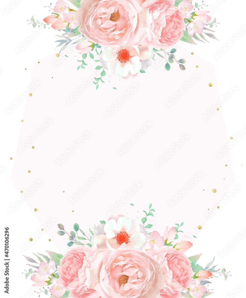 エレガントな色使いのピンク系のバラの花とリーフのフレームベクターイラスト素材 Stock Vector Adobe Stock