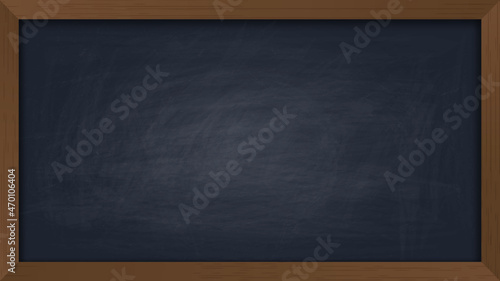 Realistic detailed blackboard texture background. Dark old chalkboard texture with wooden frame.