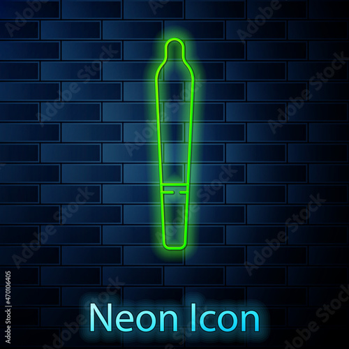 Glowing neon line Marijuana joint, spliff icon isolated on brick wall background. Cigarette with drug, marijuana cigarette rolled. Vector Illustration