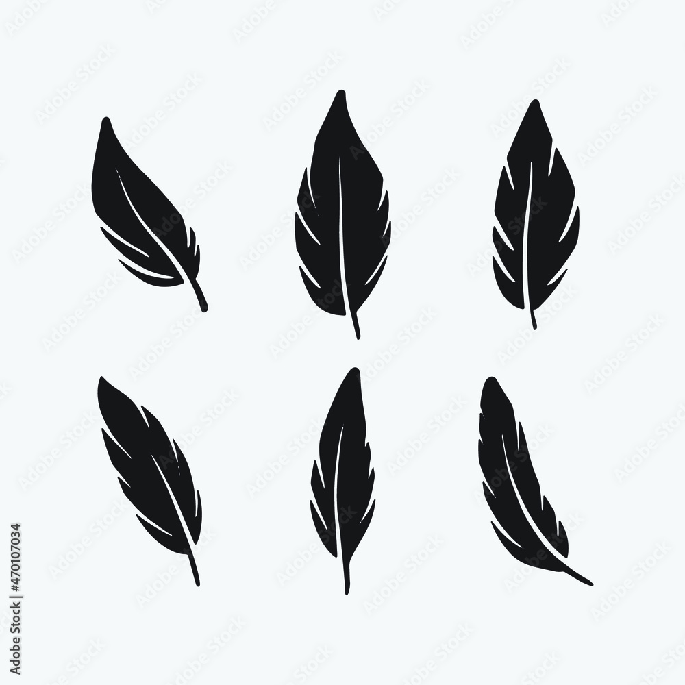 Set bird feather drawing. Feather hand drawn vector illustration. Set bird feather drawing. Feather hand drawn vector illustration.