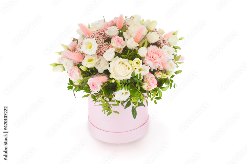 Bouquet of fresh flowers close up isolated on white background