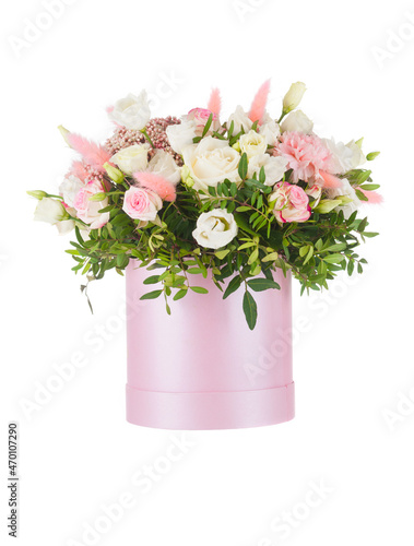 Bouquet of fresh flowers close up isolated on white background