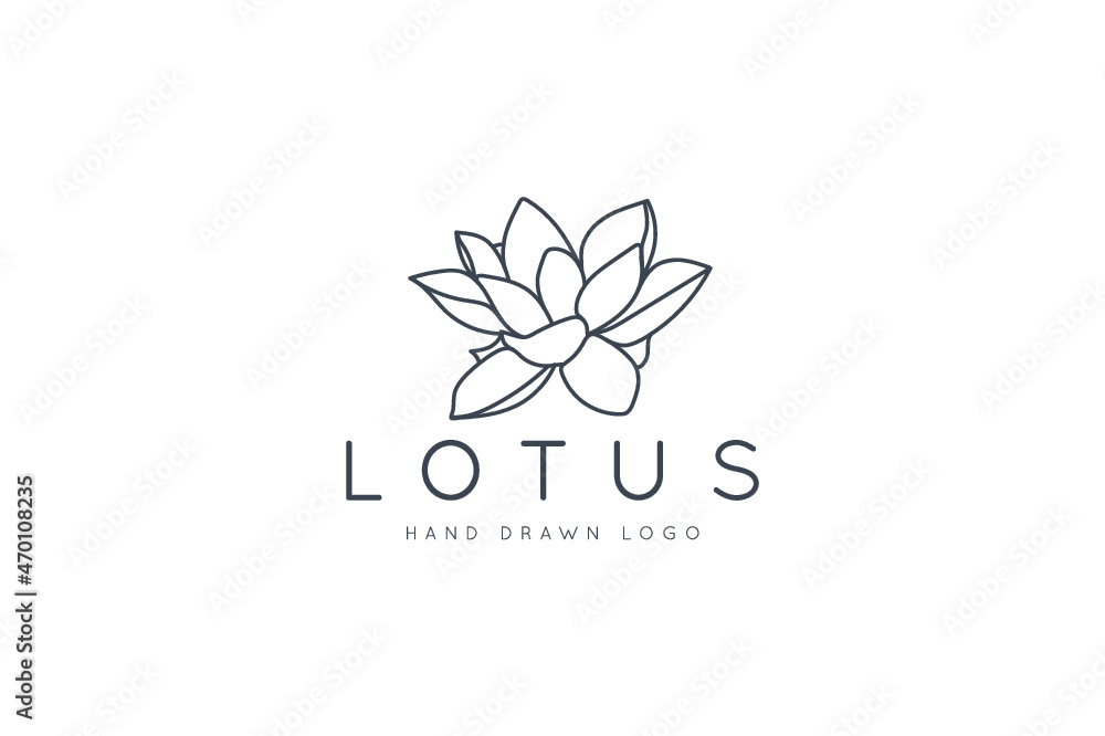Beautiful Hand Drawn Lotus Logo Vector Template 