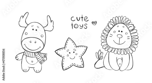 Cute smiling toys vector illustration in line
