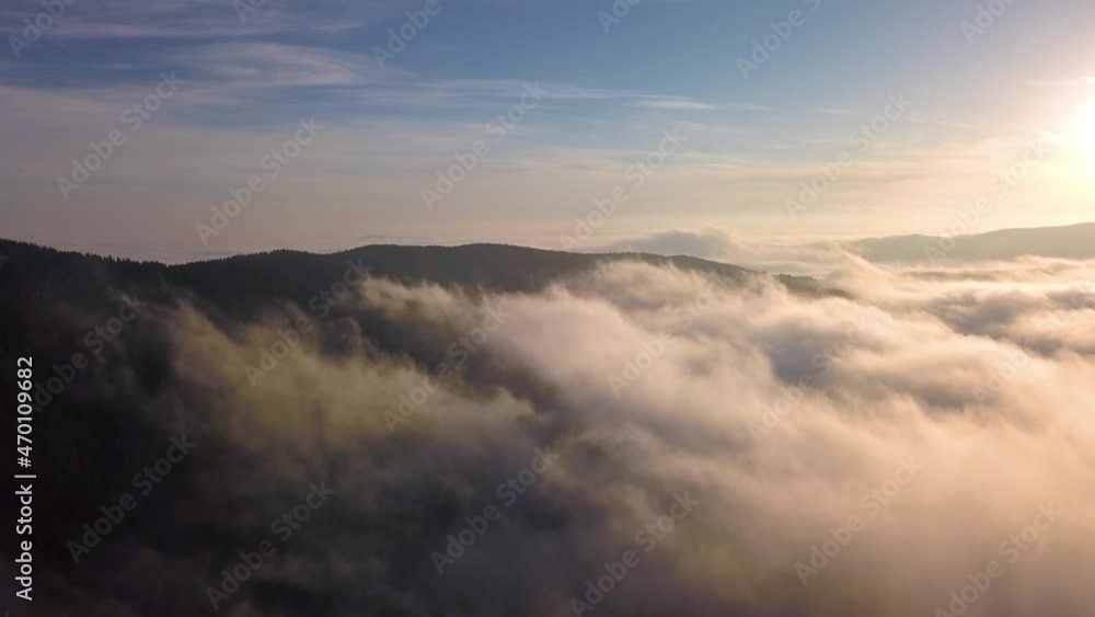 Fly above foggy clouds, Aerial view of beautiful nature colors in sunny autumn morning heaven misty 4K Fly above foggy clouds, Aerial view of beautiful nature colors in sunny autumn morning heaven misty 4K