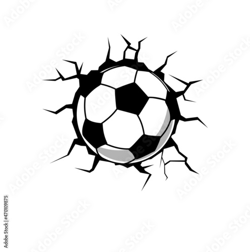 soccer ball breaking the wall vector illustration	