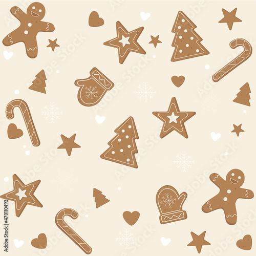 Set of cute Christmas gingerbreads seamless pattern. Flat vector illustration