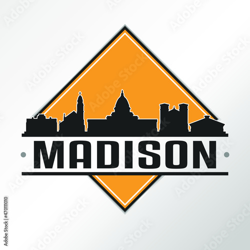 Madison, WI, USA Skyline Logo. Adventure Landscape Design Vector Illustration.