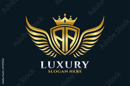 Luxury royal wing Letter AR crest Gold color Logo vector, Victory logo, crest logo, wing logo, vector logo template.