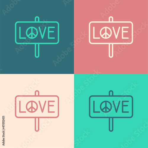 Pop art line Peace icon isolated on color background. Hippie symbol of peace. Vector