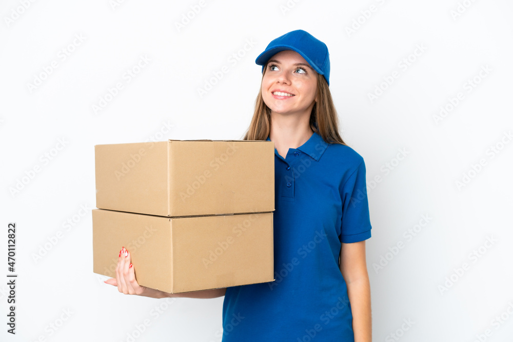 Delivery Lithuanian woman isolated on white background thinking an idea while looking up Delivery Lithuanian woman isolated on white background thinking an idea while looking up
