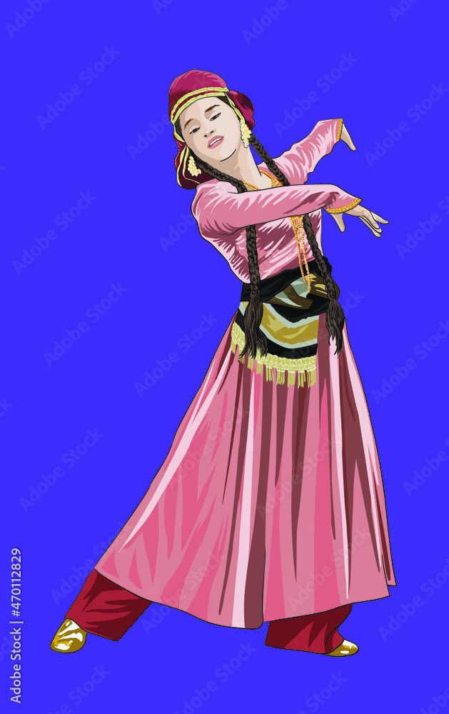 Drawing georgian dance,traditional dance of each country, art.illustration, vector