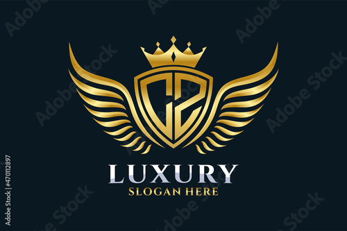 Luxury royal wing Letter CZ crest Gold color Logo vector, Victory logo, crest logo, wing logo, vector logo template.