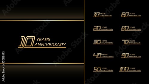 Set of anniversary logotype with double line style gold color for invitation, greeting card, precious moment, and celebration event, vector, template, illustration