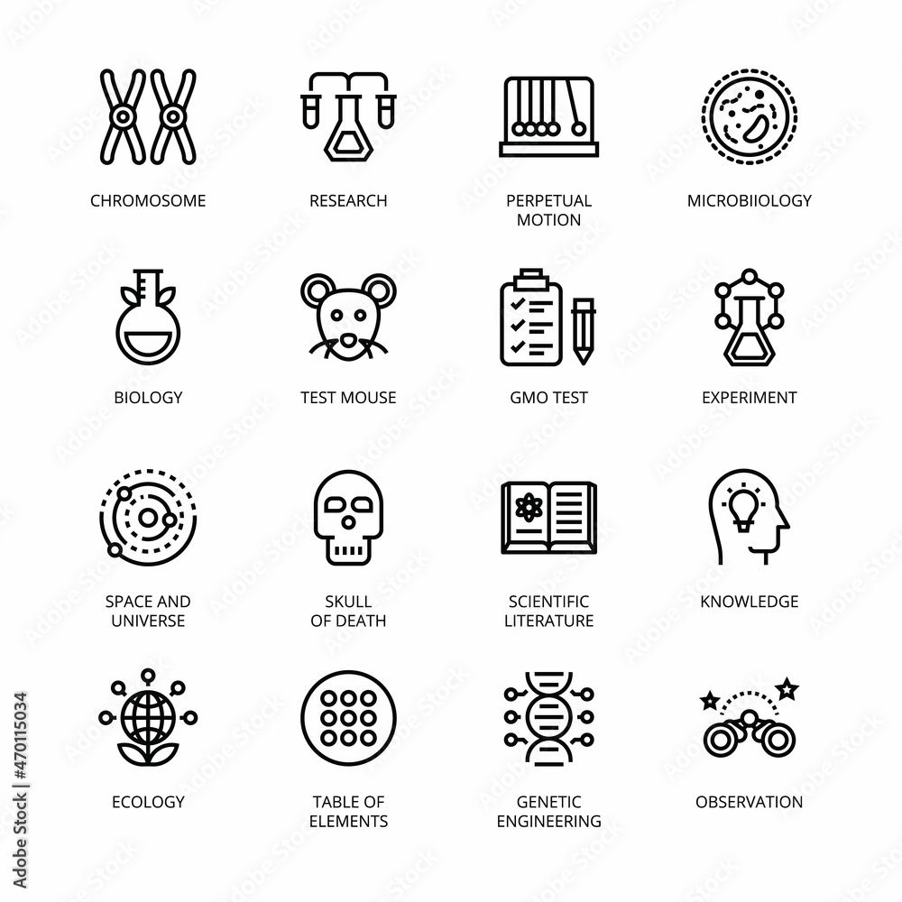 Biochemistry and Genetics outline Icons - stroke, vector Biochemistry and Genetics outline Icons - stroke, vector