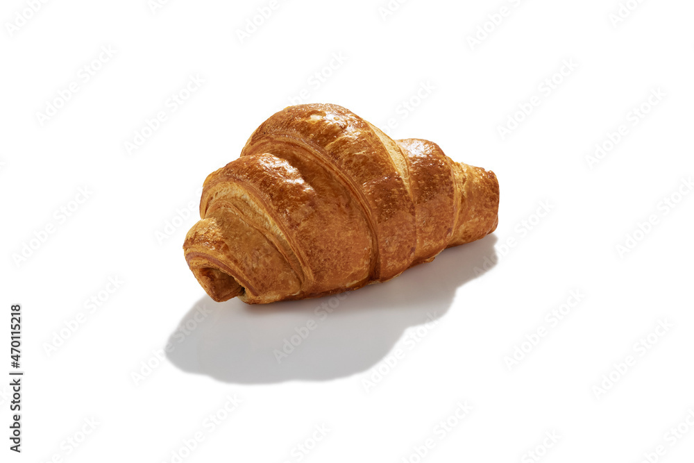 Delicious, fresh croissants on white background with shadow. French breakfast tradition. Concept of worldwide national cuisines Delicious, fresh croissants on white background with shadow. French breakfast tradition. Concept of worldwide national cuisines