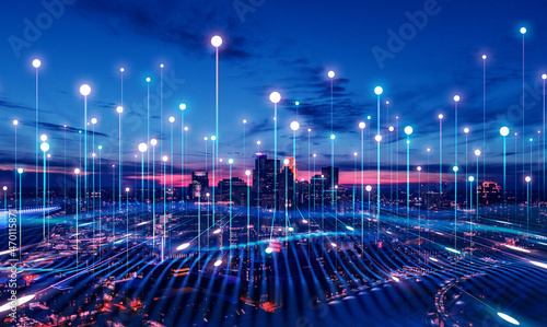 Big data connection technology. Smart city and digital transformation.Telecommunication  and communication network concept.