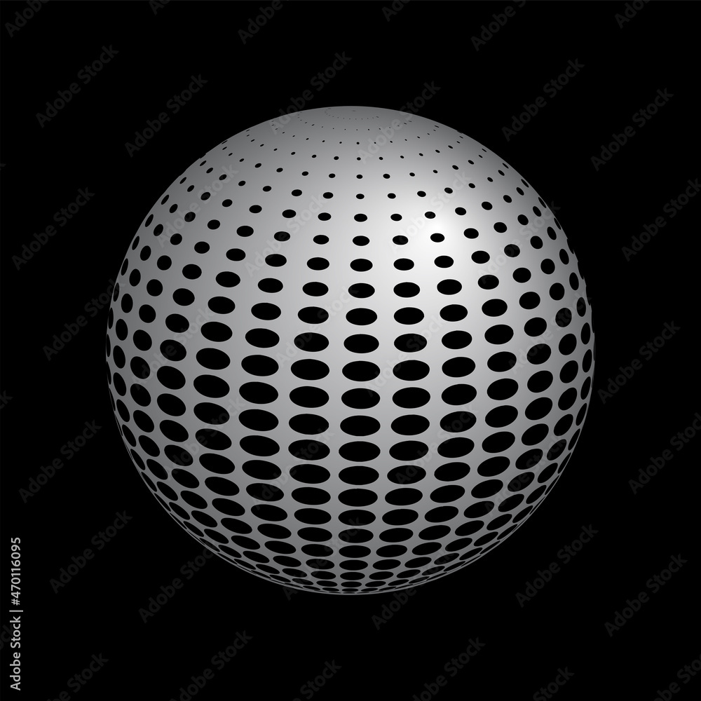 3D spherical shape with geometric pattern on black background. 3D spherical shape with geometric pattern on black background.
