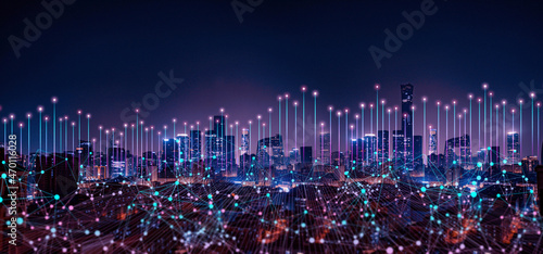 Big data connection technology. Smart city and digital transformation.Telecommunication  and communication network concept. photo