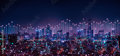 Big data connection technology. Smart city and digital transformation.Telecommunication  and communication network concept.