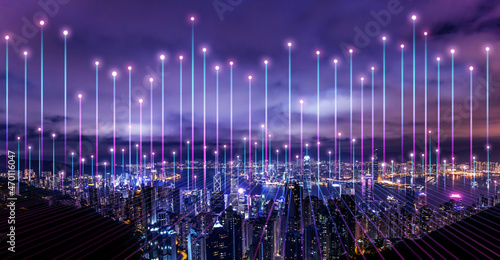 Big data connection technology. Smart city and digital transformation.Telecommunication  and communication network concept.