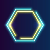 Futuristic polygon Neon frame border. blue and yellow neon glowing background