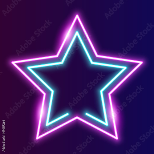 Futuristic star Neon frame border. blue and pink neon glowing background