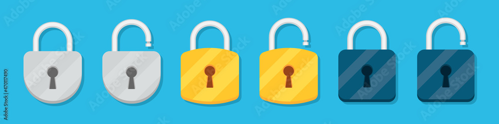 Lock and unlock padlock icons collection in a flat design Lock and unlock padlock icons collection in a flat design