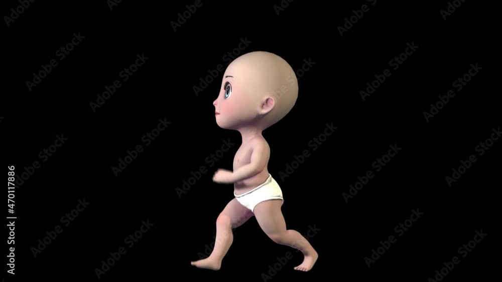 Cute little baby walking isolated with alpha channel. Seamless funny children animation. Cute little baby walking isolated with alpha channel. Seamless funny children animation.