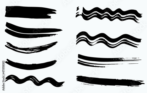 Grunge vector dry brush strokes set. Isolated on white background. Hand drawn collection