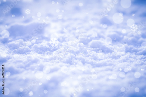 Macro texture of the snow with bokeh highlights