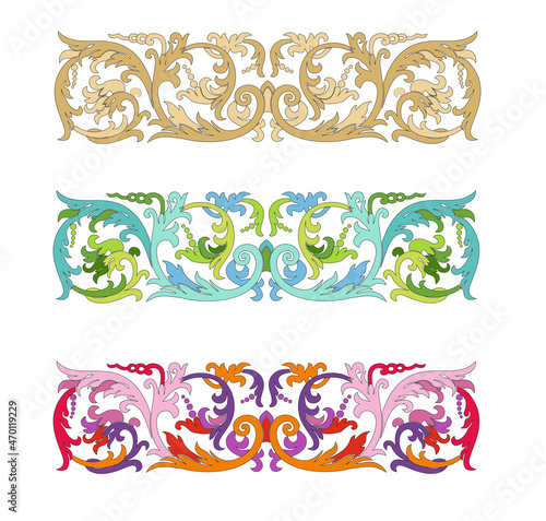 COLORFUL BAROQUE DECORATIONS WITH FLOWERS AND LEAVES IN ANCIENT ITALIAN STYLE