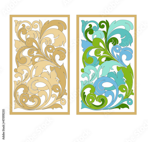 COLORFUL BAROQUE DECORATIONS WITH FLOWERS AND LEAVES IN ANCIENT ITALIAN STYLE