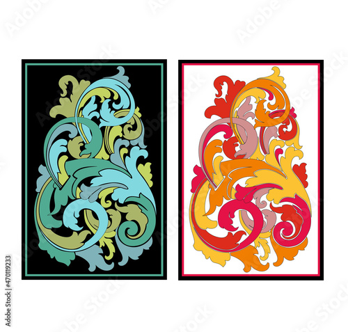 COLORFUL BAROQUE DECORATIONS WITH FLOWERS AND LEAVES IN ANCIENT ITALIAN STYLE