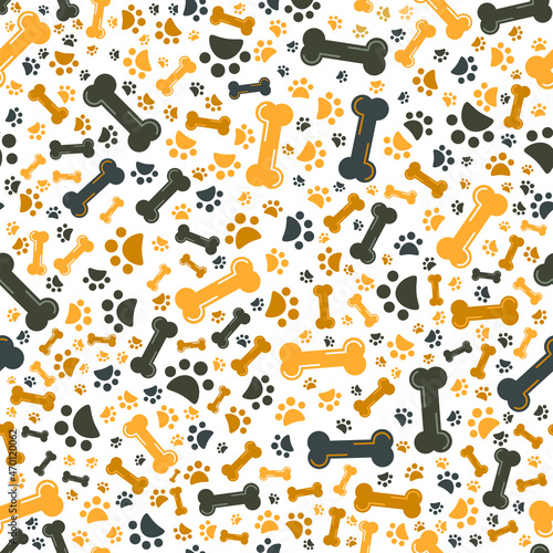 Dog Bones and paws Seamless pattern isolated white background	