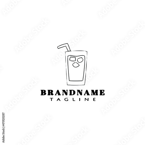 iced coffee logo cartoon icon design template black isolated illustration