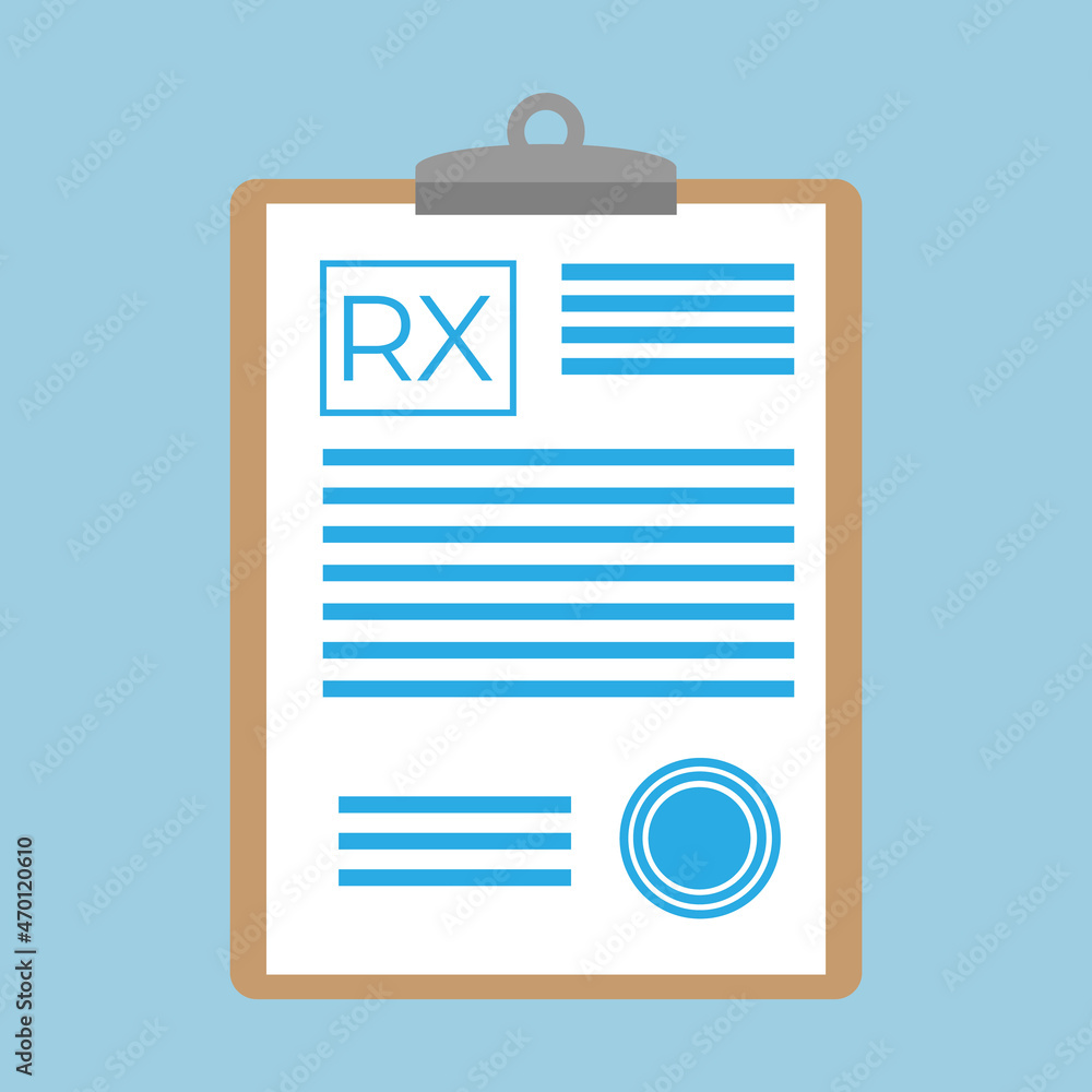 Blank Rx prescription form on blue background Blank Rx prescription form on blue background